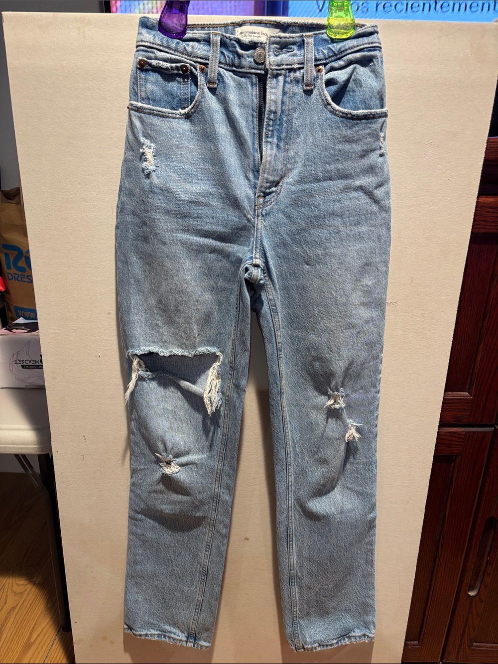 Abercrombie & Fitch Light Blue Distressed Mom Jeans